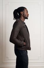Blouson cuir de vachette grasse ultra mat marron pour homme Série - Vêtements cuir Paris - Créateur Parisien