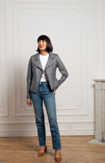 Perfecto en cuir d'agneau plongé gris pour femme Milan - Vêtements cuir Paris - Créateur Parisien