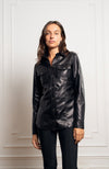 Chemise en cuir d'agneau plume noir pour femme Saint Germain - Créateur Parisien - Vêtements en cuir 