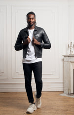 Blouson cuir d'agneau plongé noir pour homme Doha - Vêtements cuir Paris - Créateur Parisien